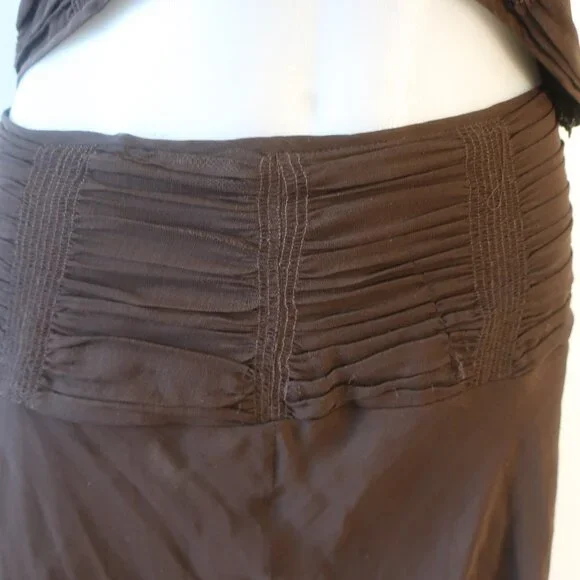 Womens 2PC Lela Rose 100% Silk Brown Blouse, Skirt Set 8 - Picture 7 of 11